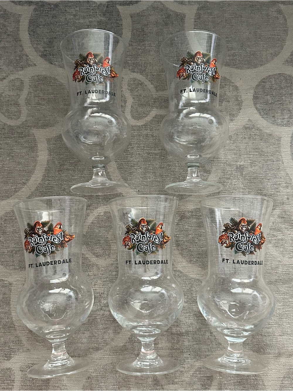 Rainforest Cafe Ft. Lauderdale Logo Hurricane Glasses - Set of 5 -
